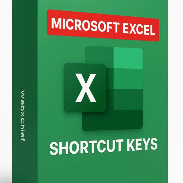 Microsoft Excel Shortcut Keys Guide by WebX Chief showing simple learning sheet