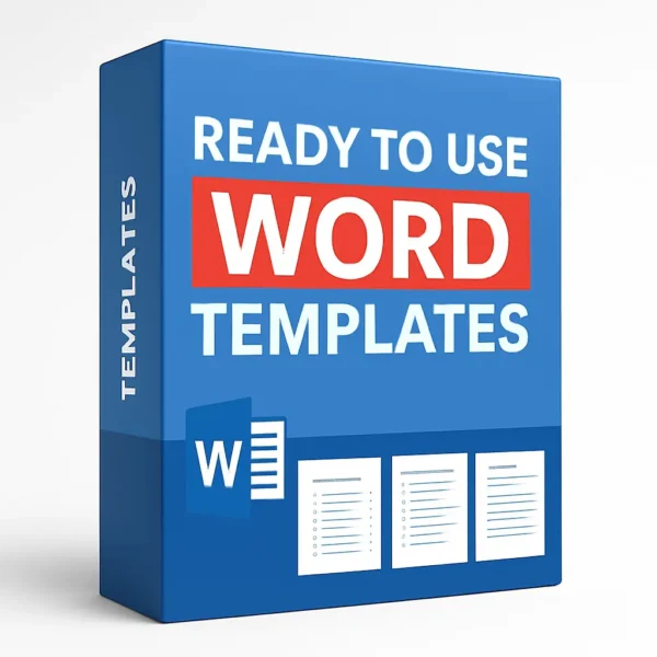 READY TO USE WORD TEMPLATES bundle box by WebX Chief showing document layout previews