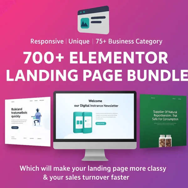 700+ Elementor Landing Page Bundle box by WebX Chief showing website layout previews